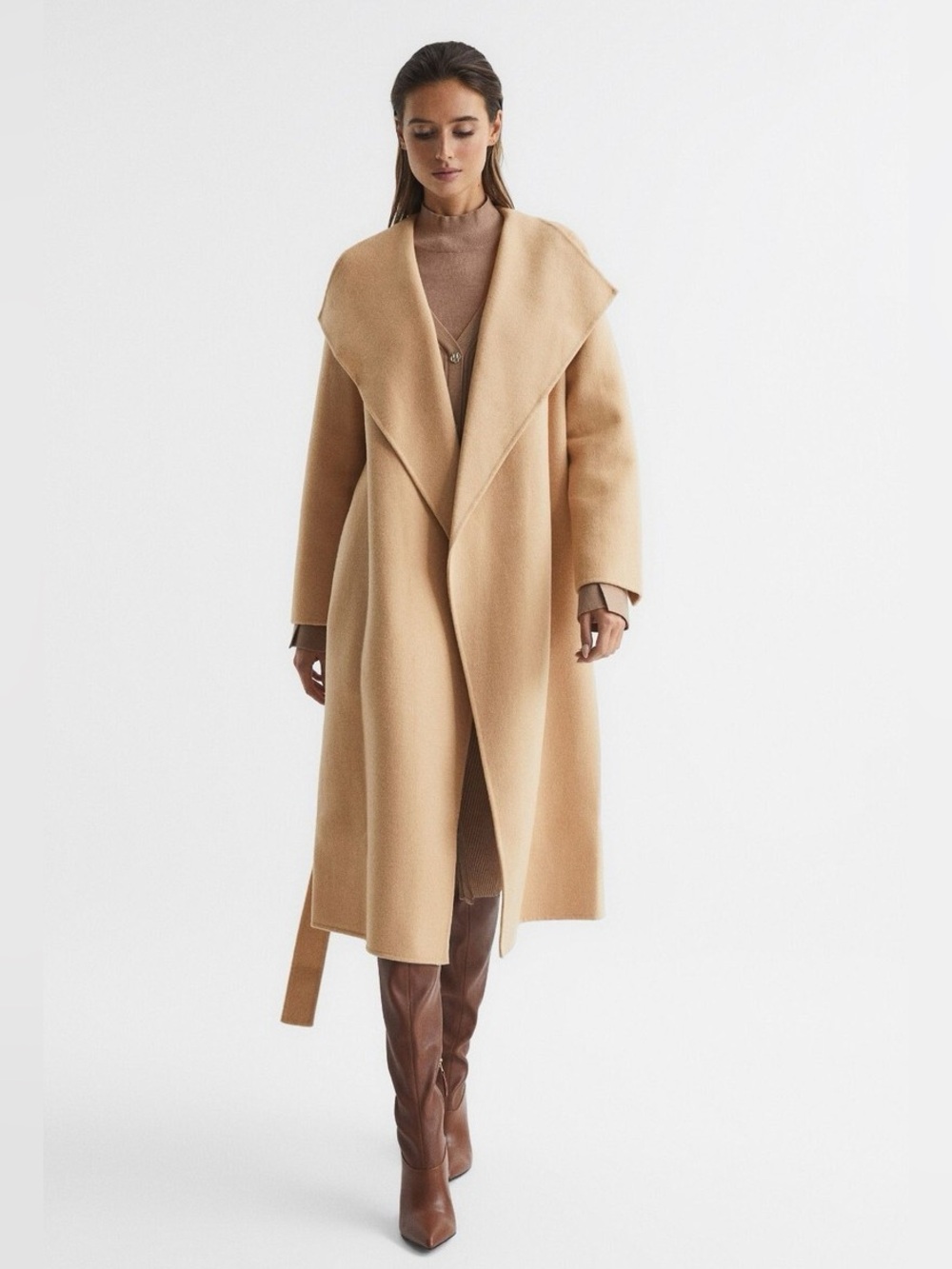 NWT REISS Valentina Scarf Coat Belted Jacket, Camel, US Size 4